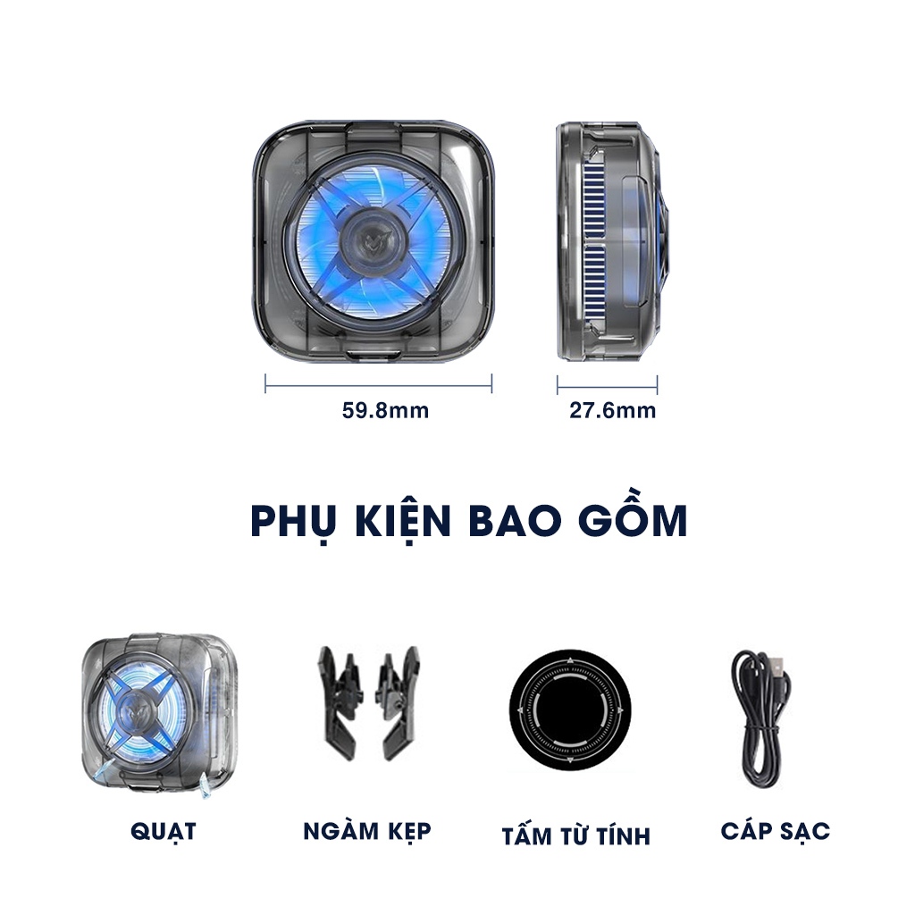 Sò lạnh tản nhiệt điện thoại F49 Pro quạt từ tính có ngàm kẹp rời giảm nhiệt nhanh hỗ trợ tăng FPS Gaming Liên Quân PUBG | BigBuy360 - bigbuy360.vn