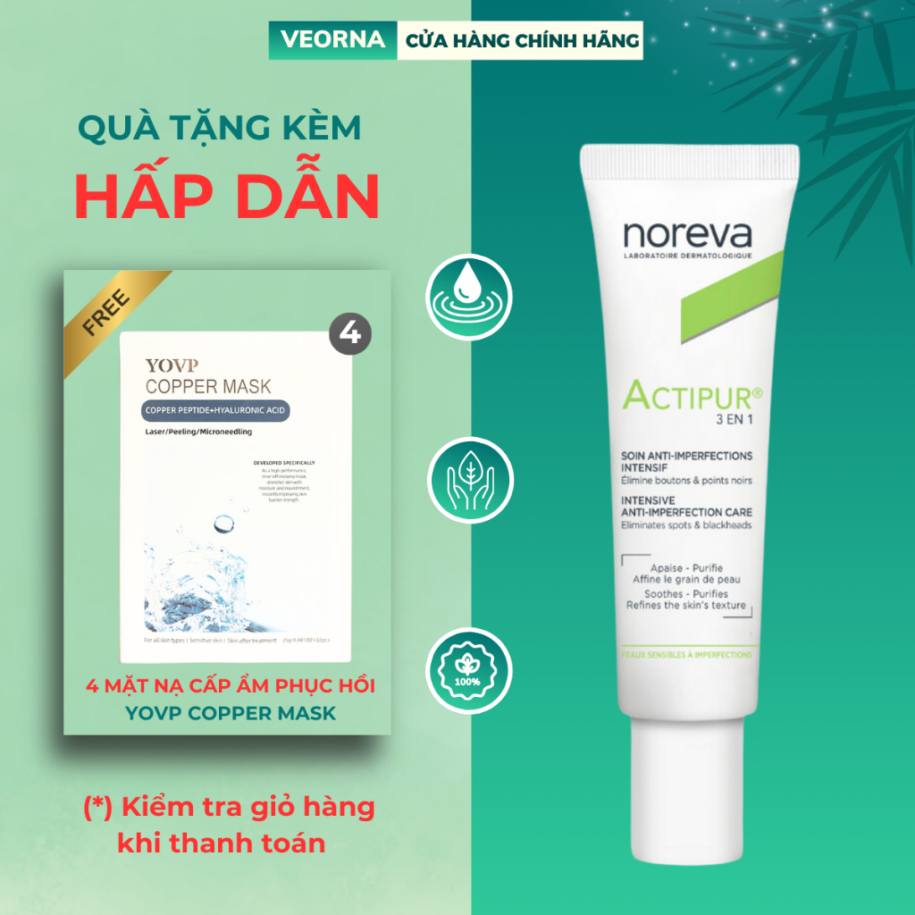 Kem Dưỡng Giảm Mụn Và Kiểm Soát Dầu Noreva Actipur 3 En 1 Care