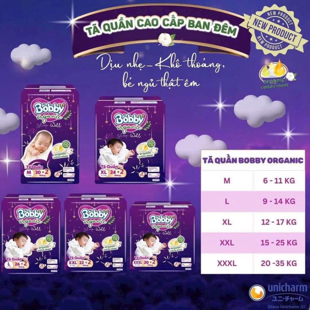 1 gói tã quần Bobby Organic ban đêm sleep well