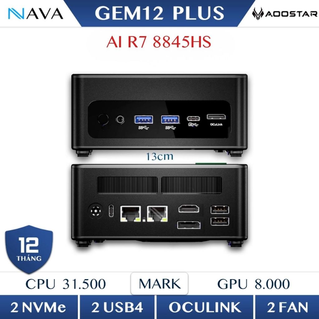 Mini PC AooStar GEM 12 Pro Max/Plus/+Pro R7 8845HS 8745HS GEM12 DDR5 Màn LCD Oculink AMD Radeon 780M