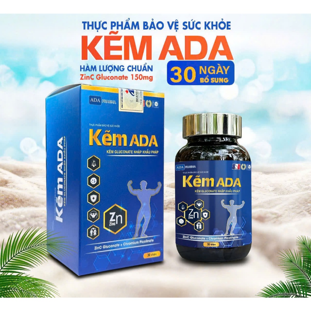 Combo 2 hộp KẼM ADA 30 viên. Hỗ trợ tăng sức khỏe,tăng testosteron cải thiện SLN...