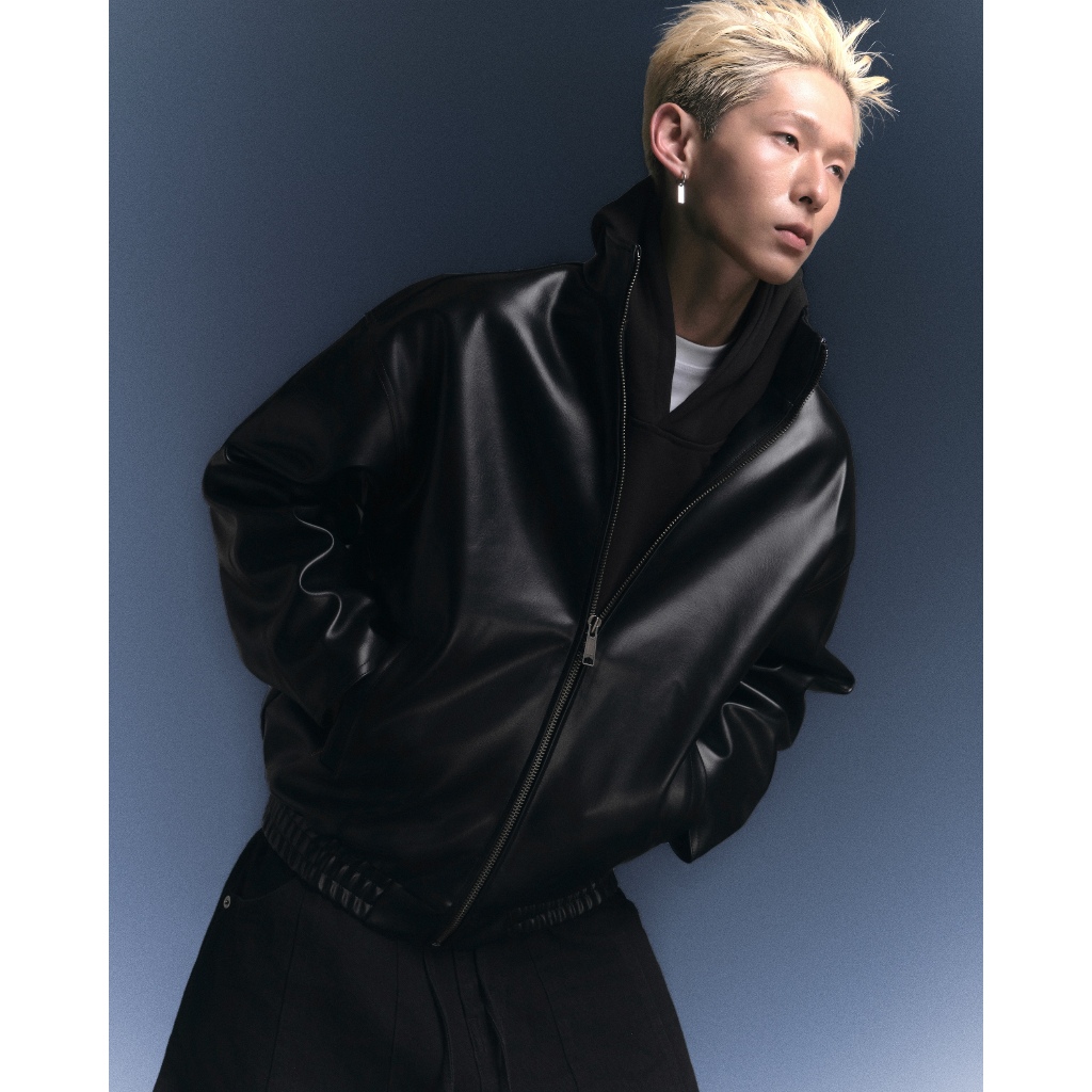 AGOB - ÁO KHOÁC DA BÓNG CỔ CAO FORM RỘNG