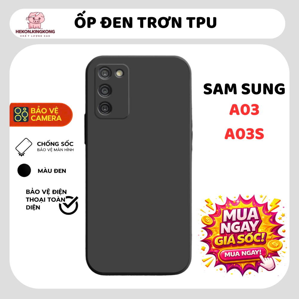 Ốp lưng Samsung A03, A03s, A03 Core trơn màu đen | Ốp điện thoại SS galaxy dẻo bảo vệ camera đt sámu