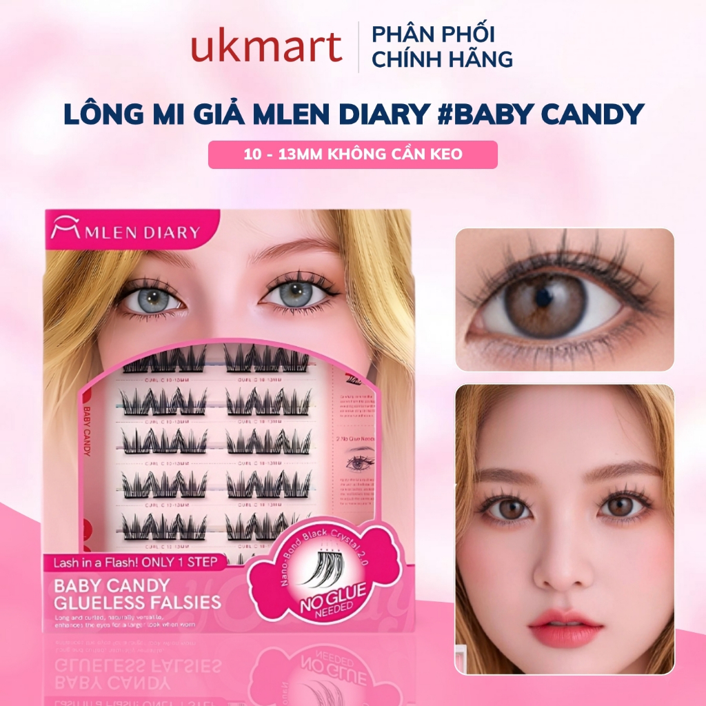 MLEN DIARY Lông Mi Giả Tự Nhiên Baby Candy Mi Giả Tự Dính Cụm Mềm Mại