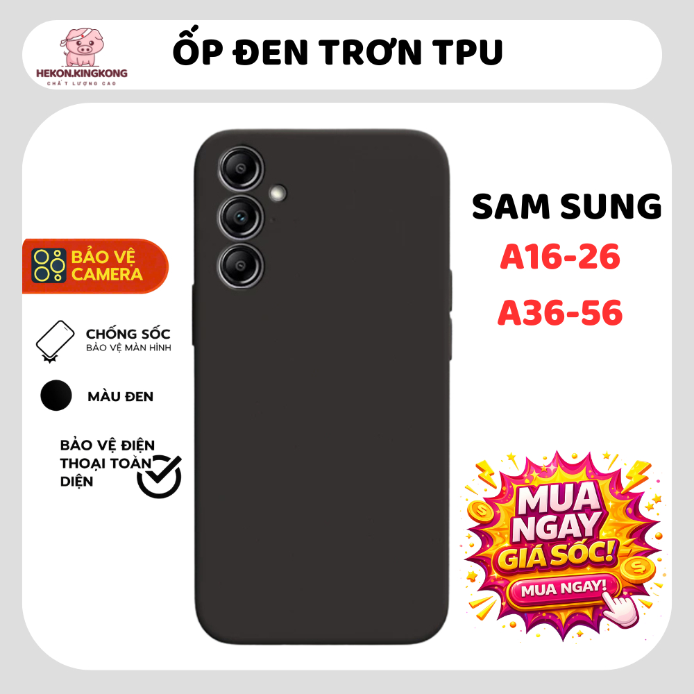 Ốp lưng Samsung A16, A26, A36, A56 5G trơn màu đen | Ốp điện thoại SS galaxy dẻo bảo vệ camera đt sá