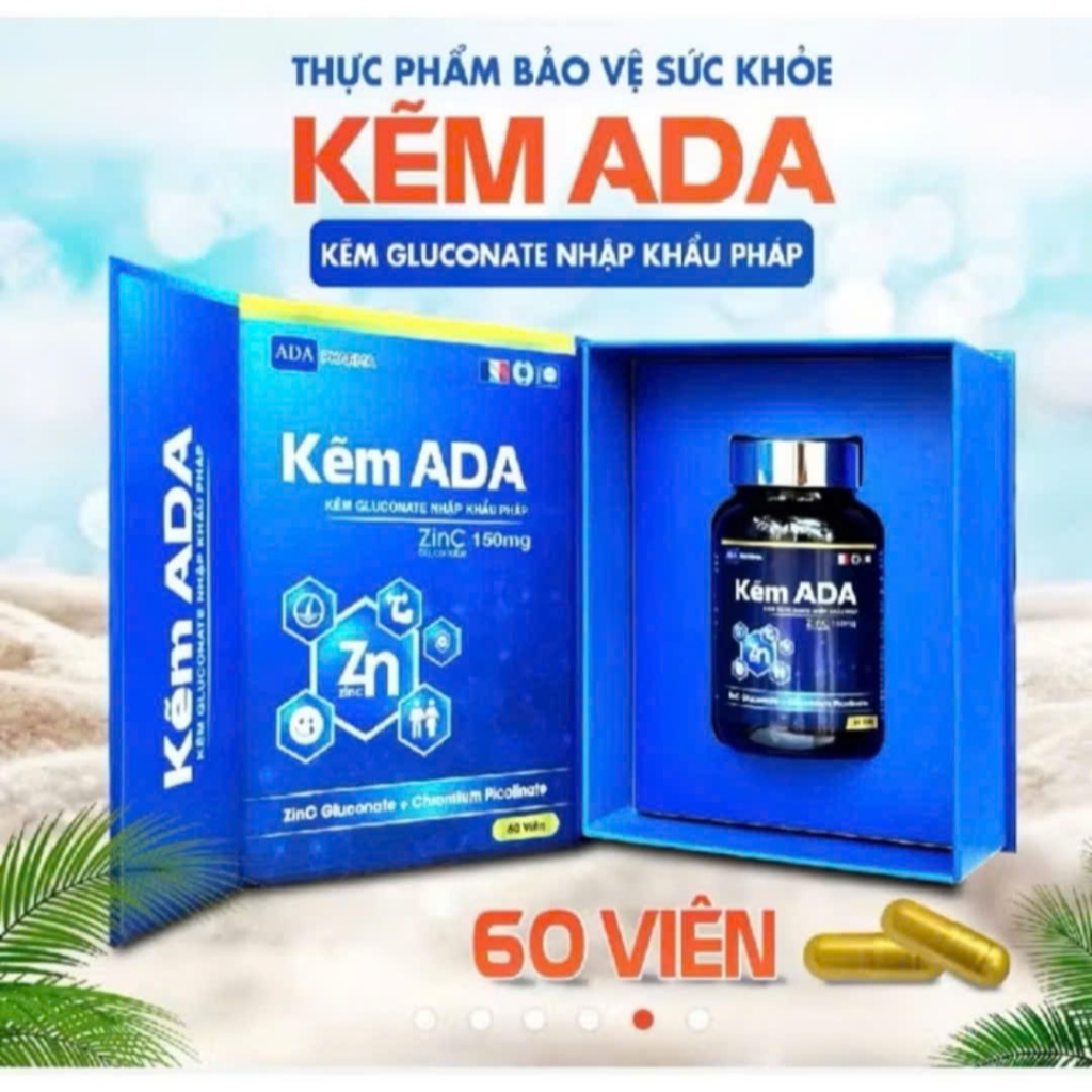 Kẽm ADA Hộp 60 viên. Bổ sung kẽm tăng cường sức khỏe,hỗ trợ SLN - tăng cơ..