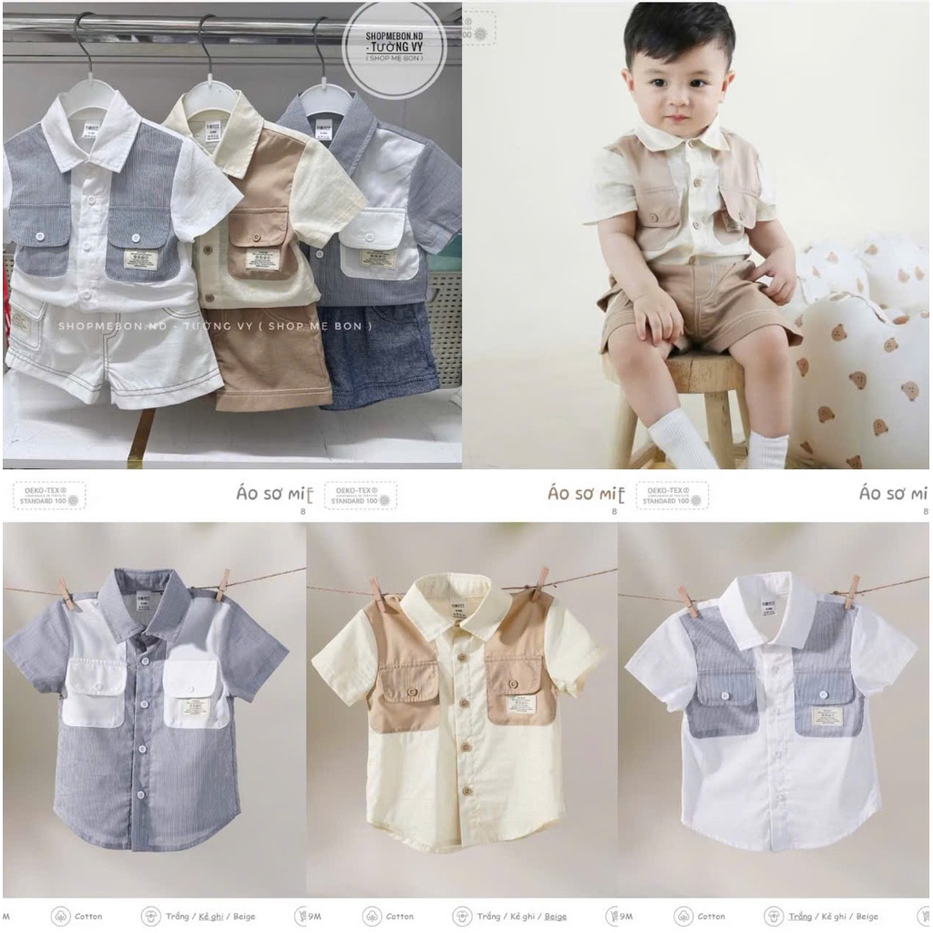 [HRNEE] Quần Sooc Linen/Áo Sơ Mi Cộc Tay Hrnee Cho Bé 9m-4y