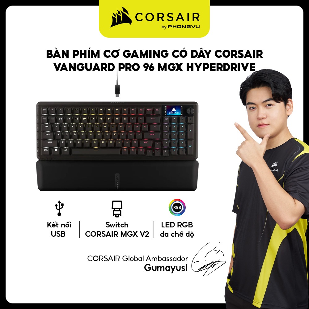 Bàn Phím Cơ Gaming Có Dây Corsair VANGUARD PRO 96 MGX Hyperdrive CH-91E911G-NA - Bảo Hành 24 Tháng