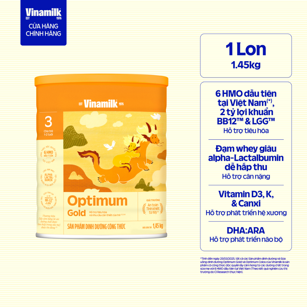 Sữa bột Vinamilk Optimum Gold 3 - Hộp thiếc 1450g (cho trẻ từ 1 - 2 tuổi)