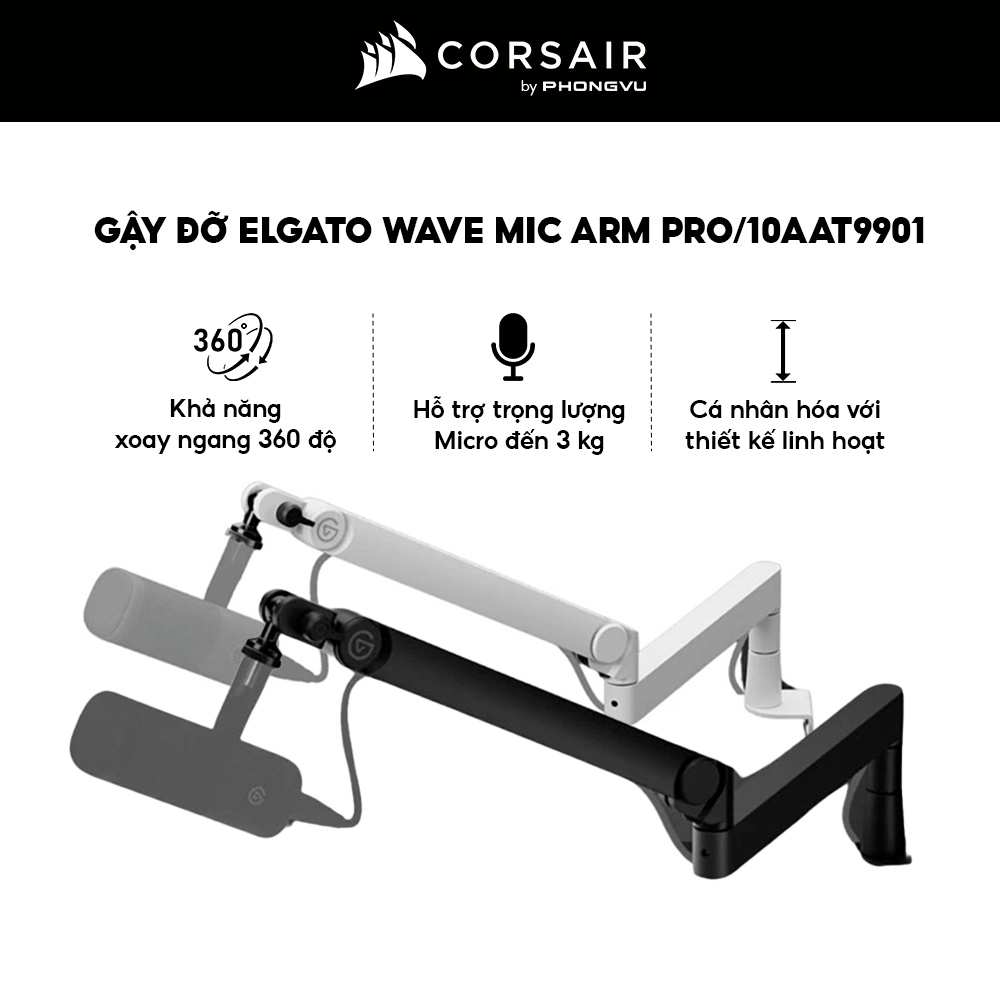 Giá đỡ Microphone Elgato Wave Mic Arm Pro 10AAT9901 - Tải trọng 3kg - Xoay 360° - Bảo hành 24 tháng
