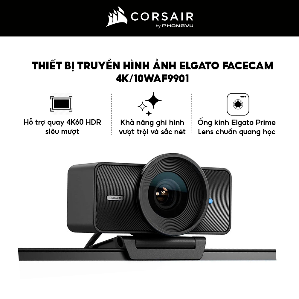Webcam Máy Tính Elgato Facecam 4K 10WAF9901- Cảm Biến Sony Starvis 2 - 4K 60fps - Bảo Hành 24 Tháng