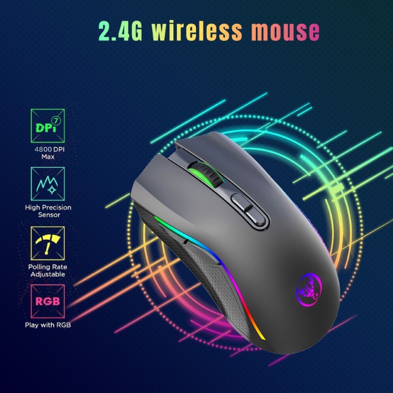 Chuột Gaming Không Dây RGB T69 – USB 2.4G 4800 DPI, Pin Sạc Type-C 650mAh, 7 Nút, Chuột Công Thái Họ