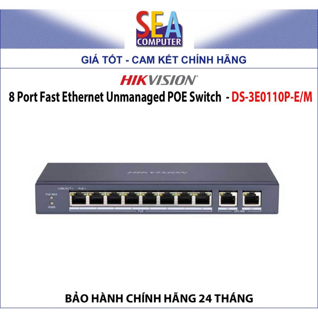 HIKVISION 8 Port Fast Ethernet Unmanaged POE Switch  - DS-3E0110P-E/M