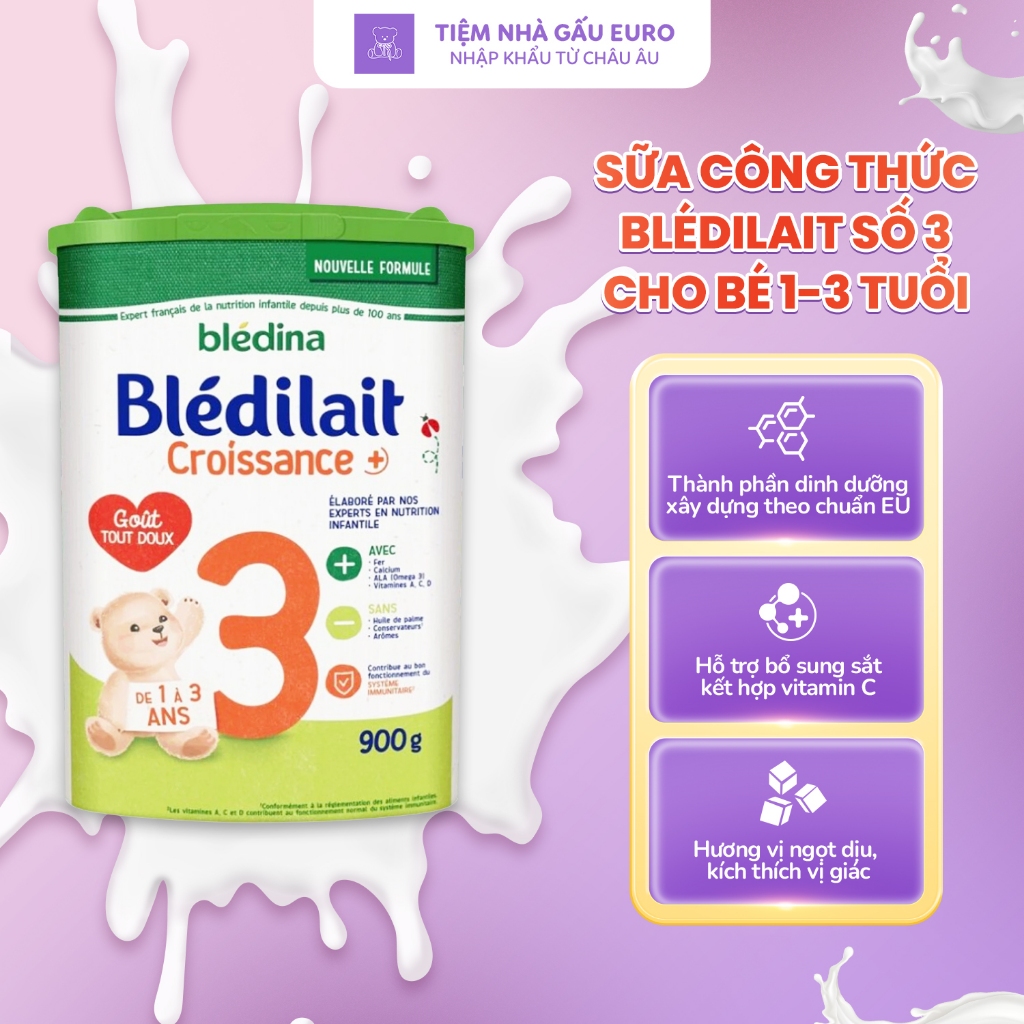 [HSD 05/2027] Combo 2 hộp Sữa Công Thức Blédilait Pháp Số 3 900g Cho Bé 1–3 Tuổi, Bé Dễ Tiêu Hóa