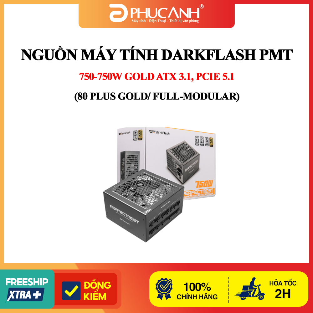 Nguồn máy tính DarkFlash PMT 750-750W GOLD ATX 3.1, PCIe 5.1 (80 Plus Gold/ Full-Modular)