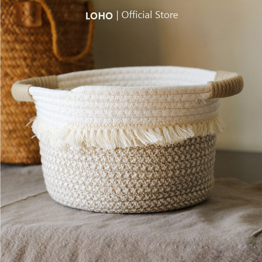 LOHO HOUSE Giỏ đựng đồ sợi đay phong cách Nhật trang trí nhà cửa chắc chắn, tiện lợi