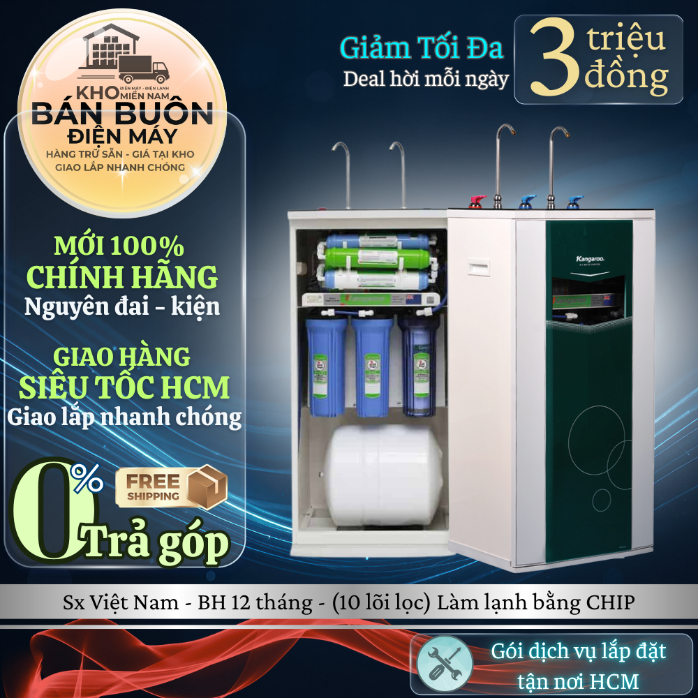 KG10A3 Máy lọc nước RO nóng lạnh Kangaroo 10 lõi  2 vòi, 3 chức năng Nóng – RO – Lạnh KG10A3