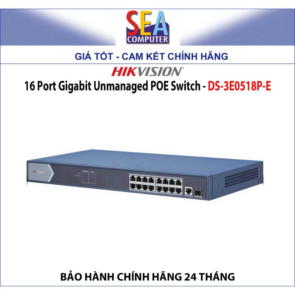 HIKVISION 16 Port Gigabit Unmanaged POE Switch - DS-3E0518P-E