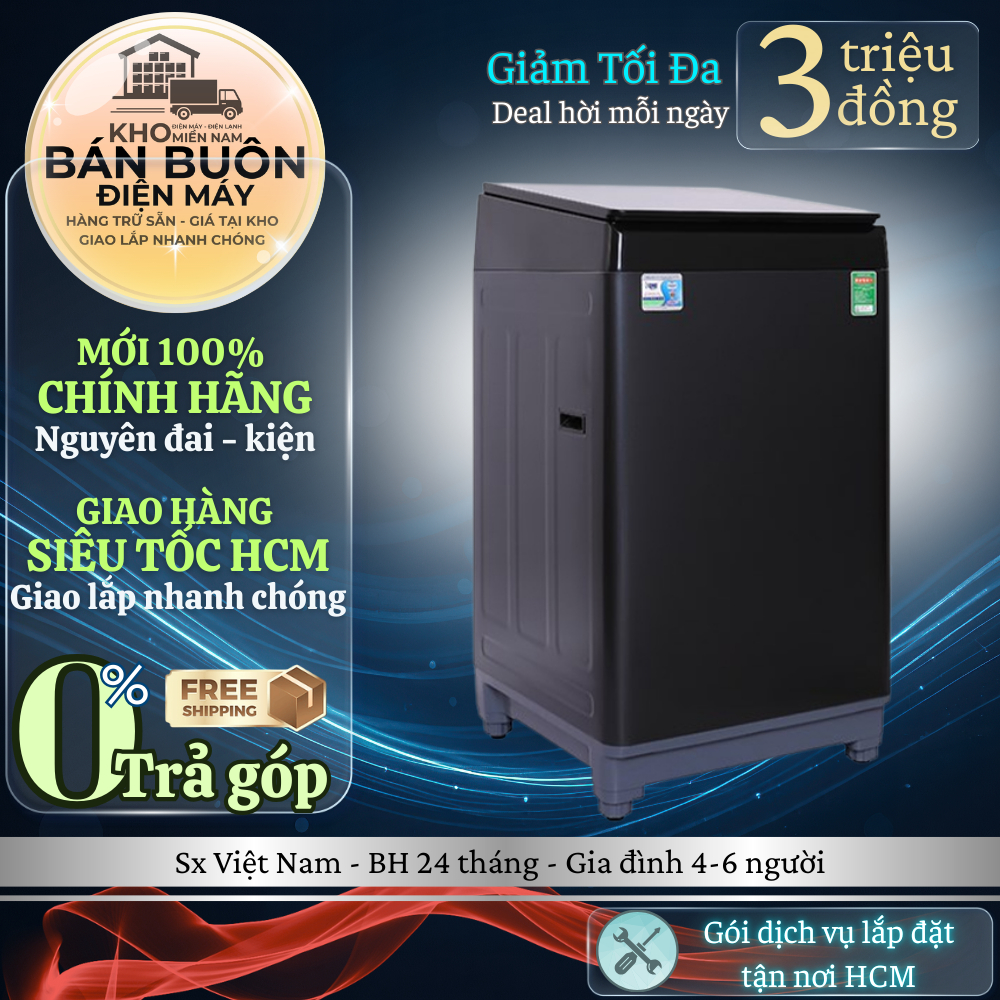 AQW-U100FT(BK) - Máy giặt AQUA 10 KG phù hợp gia đình 3-5 người - Hàng chính hãng AQW-U100FT(BK)