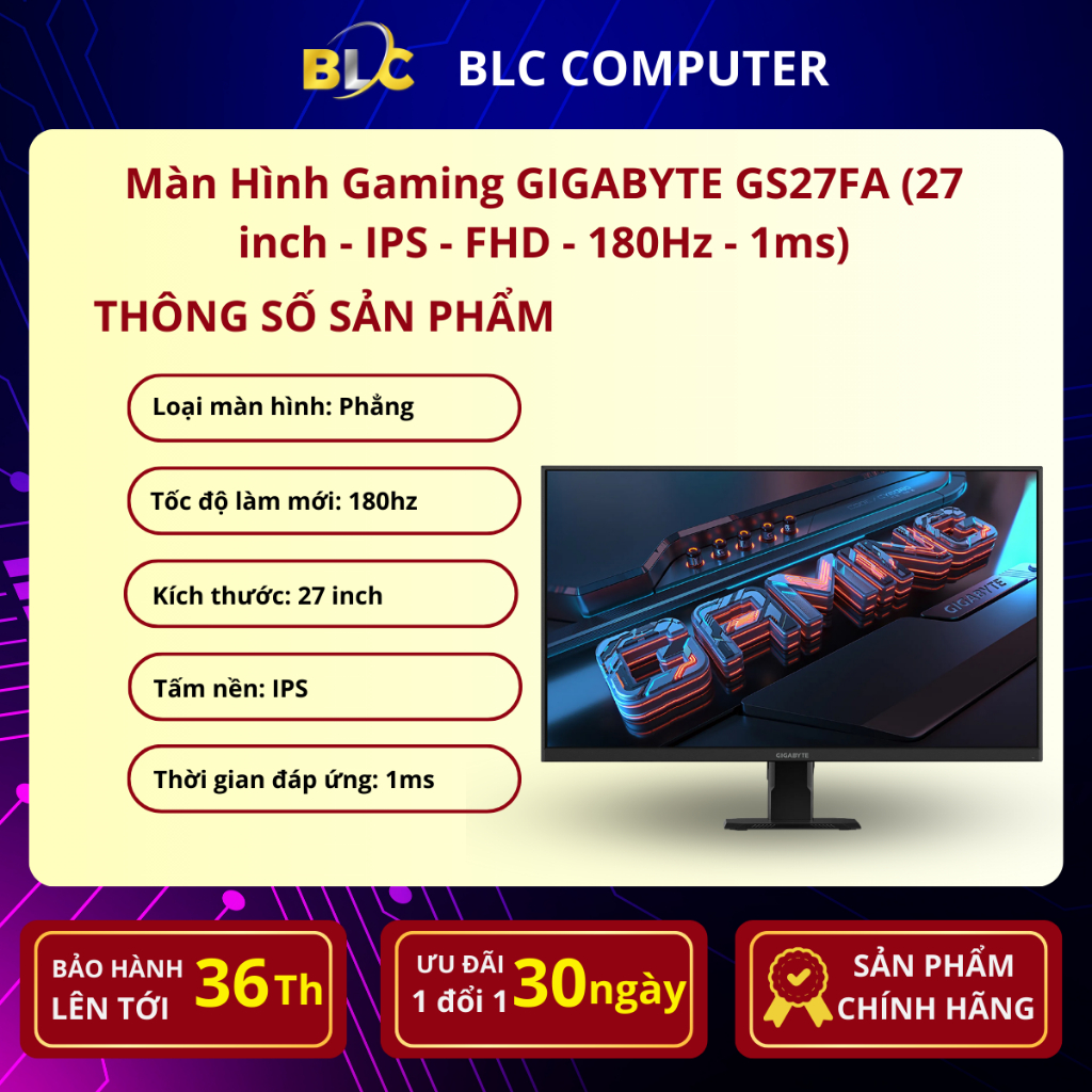 Màn Hình Gaming GIGABYTE GS27FA (27 inch - IPS - FHD - 180Hz - 1ms)