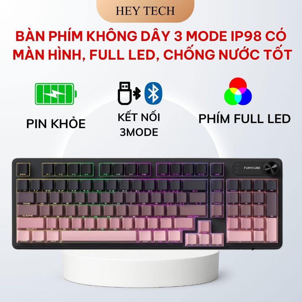 Bàn Phím IP98 LED RGB có núm tùy chỉnh, Chống thấm nước, Phím PBT Cao Cấp, Gõ Êm Chống Ồn, BH12T