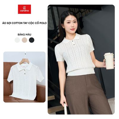 Áo polo nữ CARDINA chất liệu sợi cotton tay cộc khuy nẹp trước 6ALC05