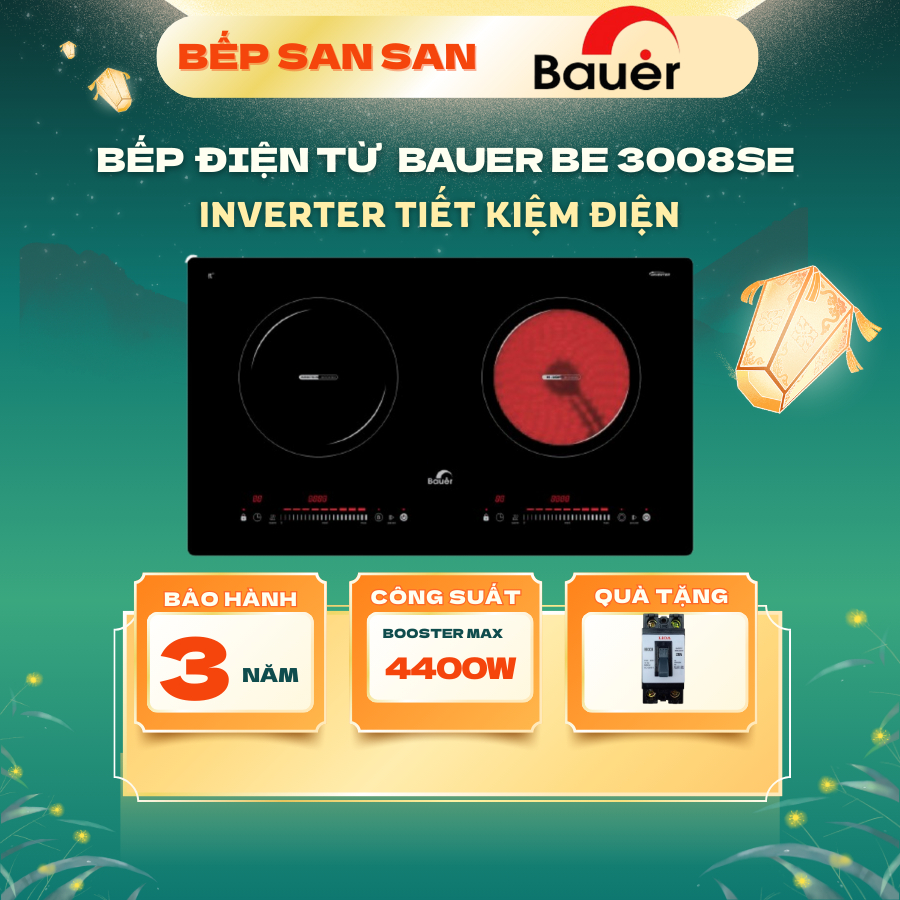 Bếp điên từ đôi BAUER 3008SE | Model 2024 | Inverter tiết kiệm điện | Bảo hành chính hãng 3 năm