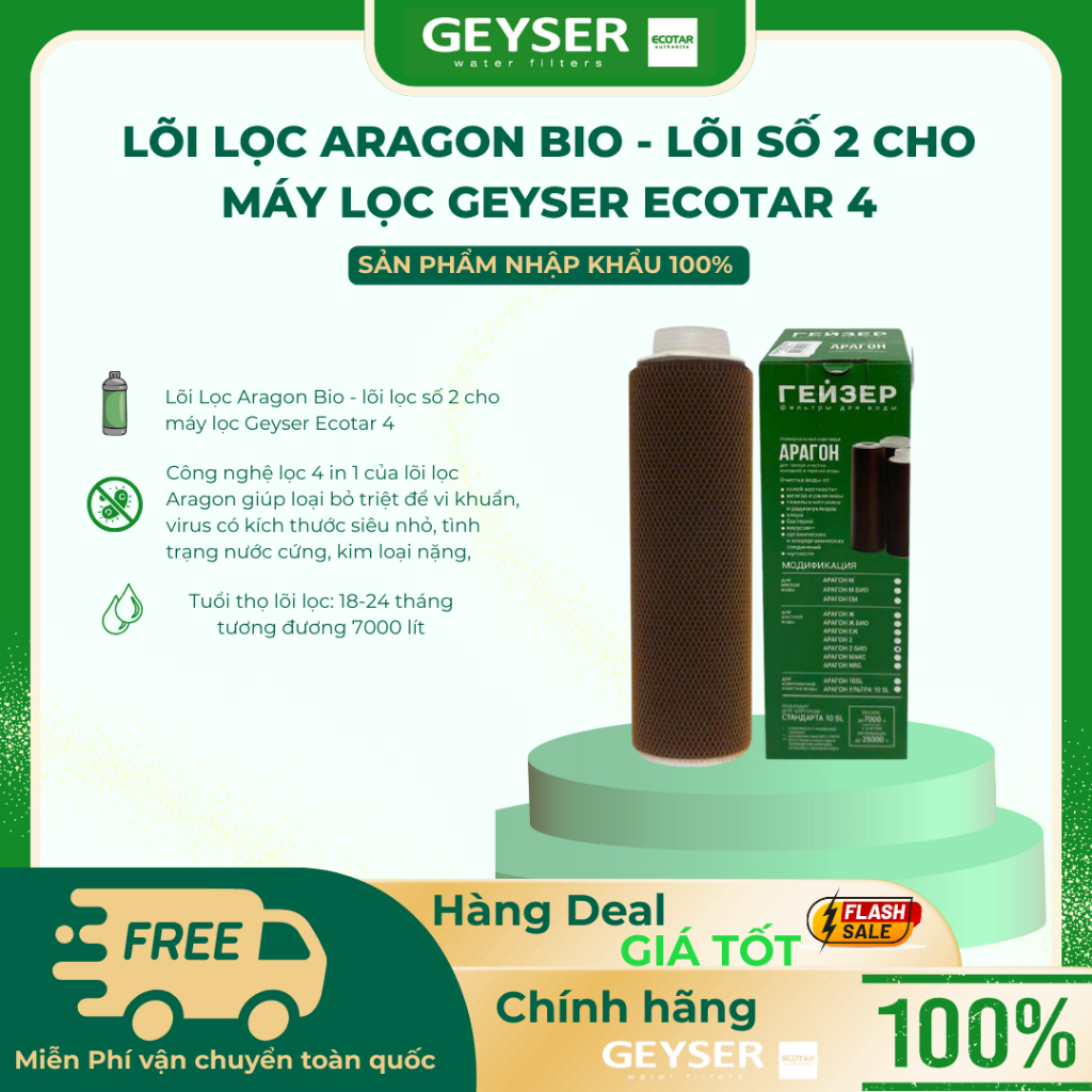 Lõi Loc Nước Geyser Aragon Bio Ecotar - Dùng Cho Máy Lọc Nước Ecotar 4 - Hàng Chính Hãng Geyser Việt