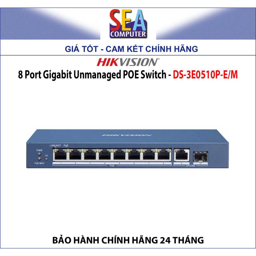HIKVISION 8 Port Gigabit Unmanaged POE Switch - DS-3E0510P-E/M