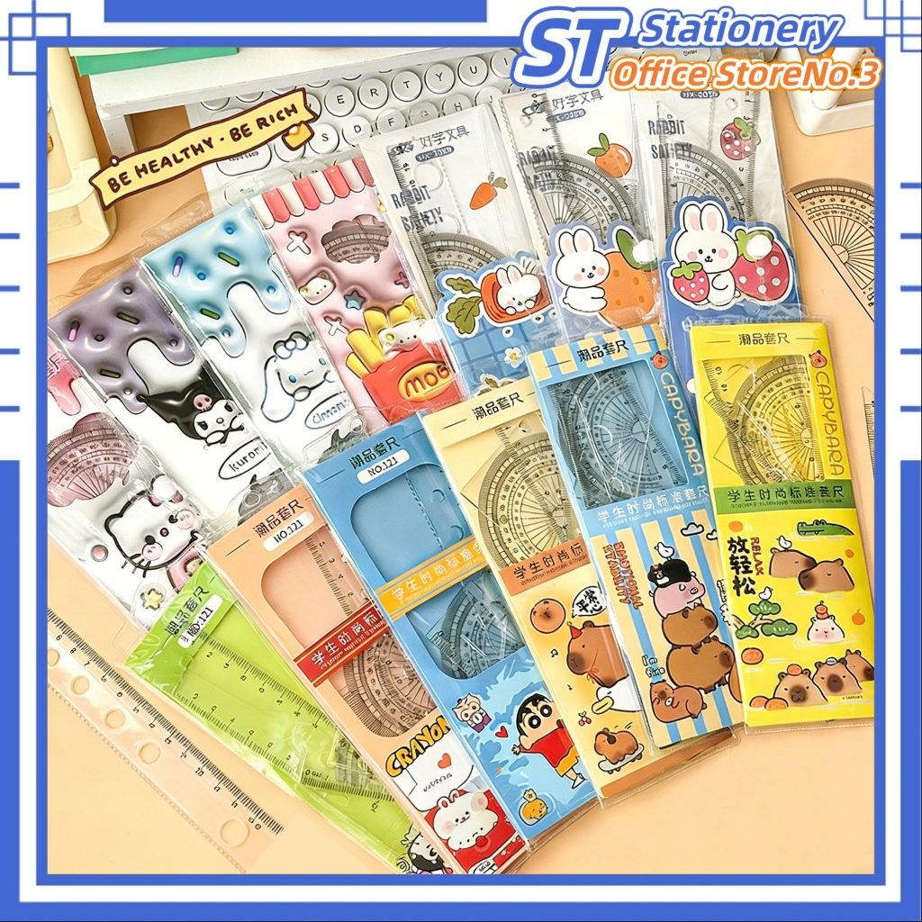 Bộ 4 thước kẻ hoạt hình dễ thương Bộ thước kẻ học sinh Thước tam giác thước đo góc Dụng cụ học tập.