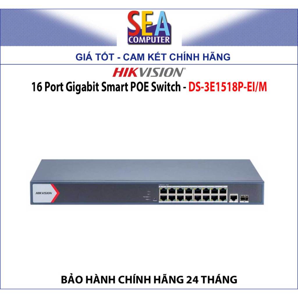 HIKVISION 16 Port Gigabit Smart POE Switch - DS-3E1518P-EI/M