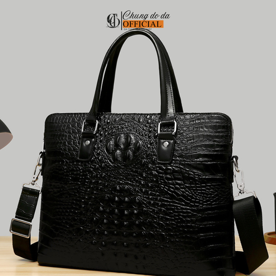 Túi Xách Da Công Sở CX113 - Da Bò Thật Dập Vân Cá Sấu - Đựng Laptop 15 inch - Màu Đen Đẳng Cấp BH12th