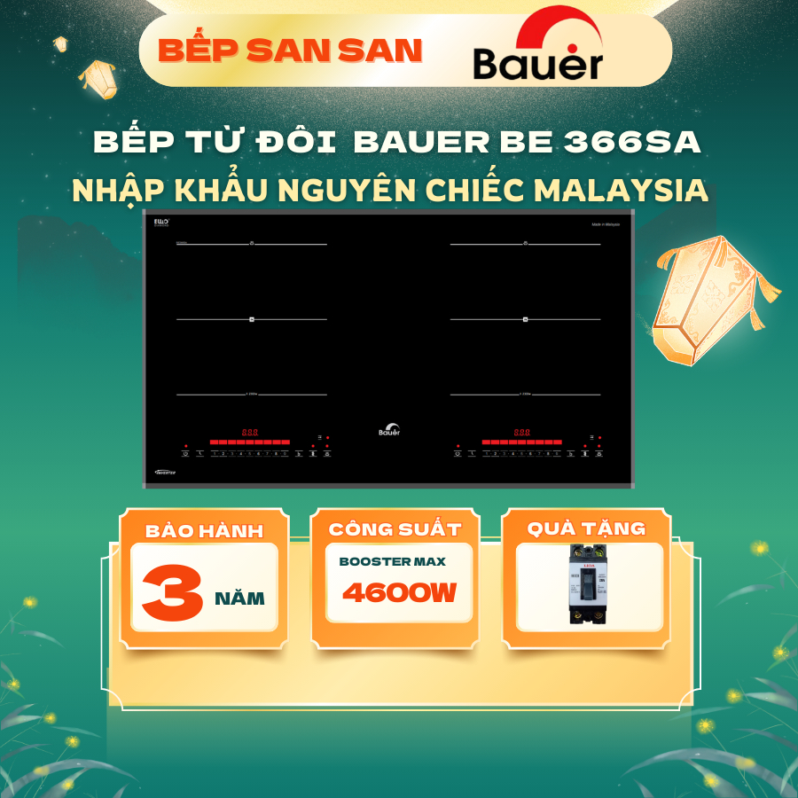 Bếp từ đôi Bauer BE 366SA - Nhập khẩu nguyên chiếc Malaysia -Bảo hành 3 năm
