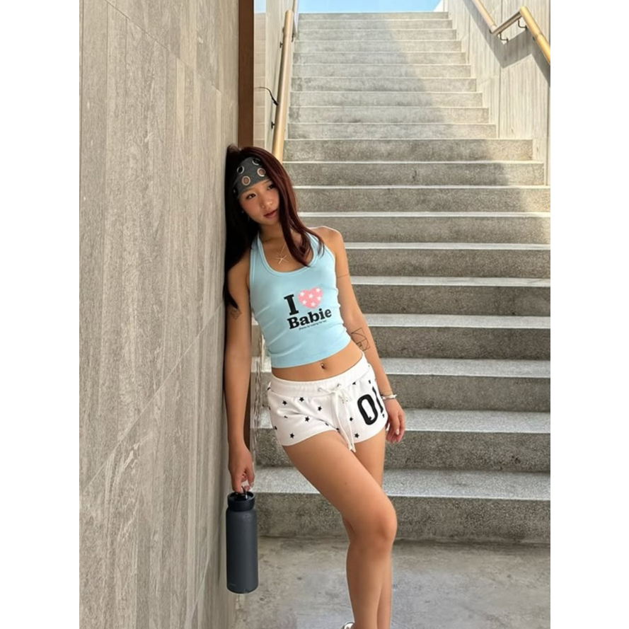 BABIE CLUB WEAR | QUẦN SHORT NỮ THỂ THAO TRẮNG IN HÌNH NGÔI SAO - BABIE STAR SHORT