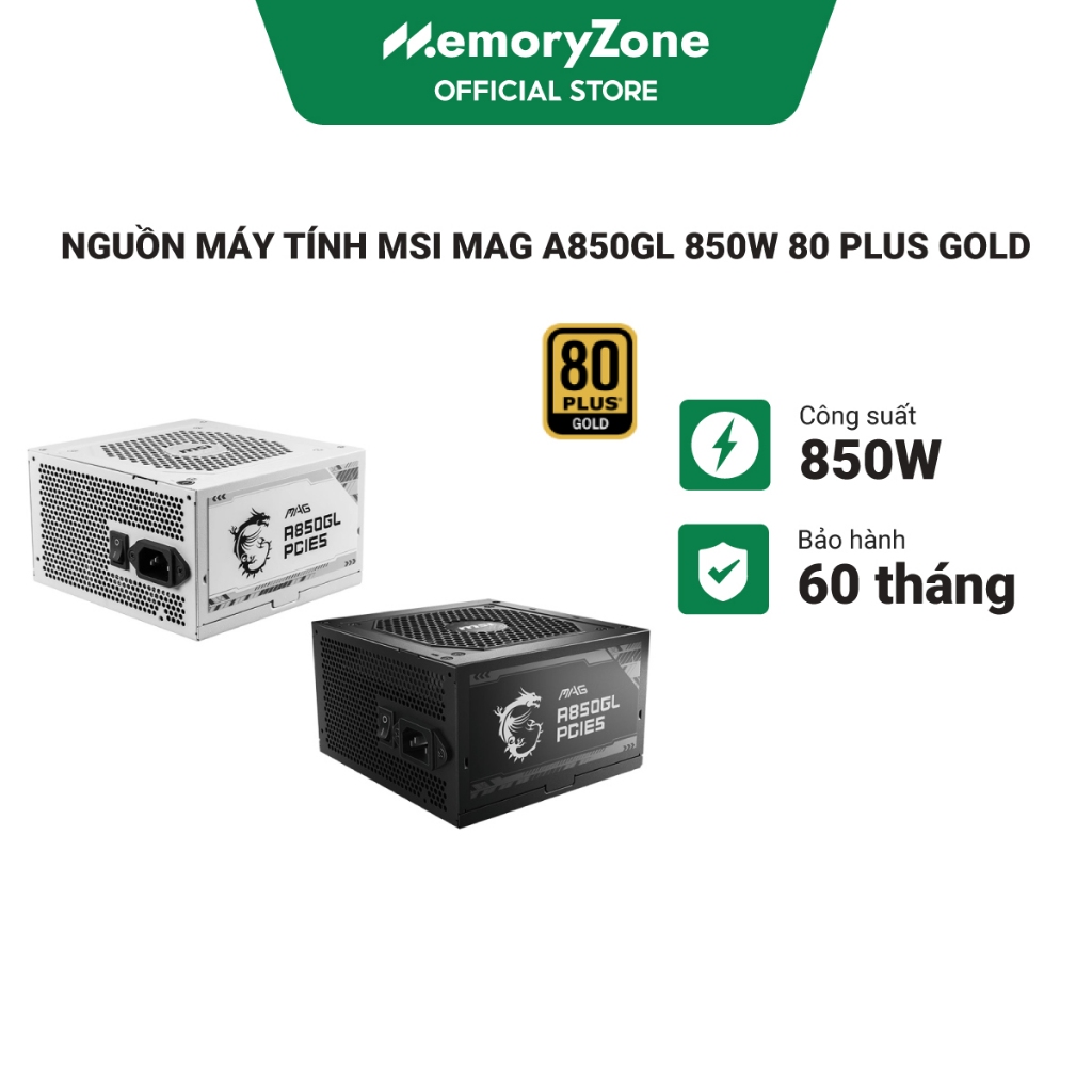 Nguồn máy tính MSI MAG A850GL PCIE5 BLACK / WHITE 850W 80 Plus Gold -  Bảo hành 60 tháng