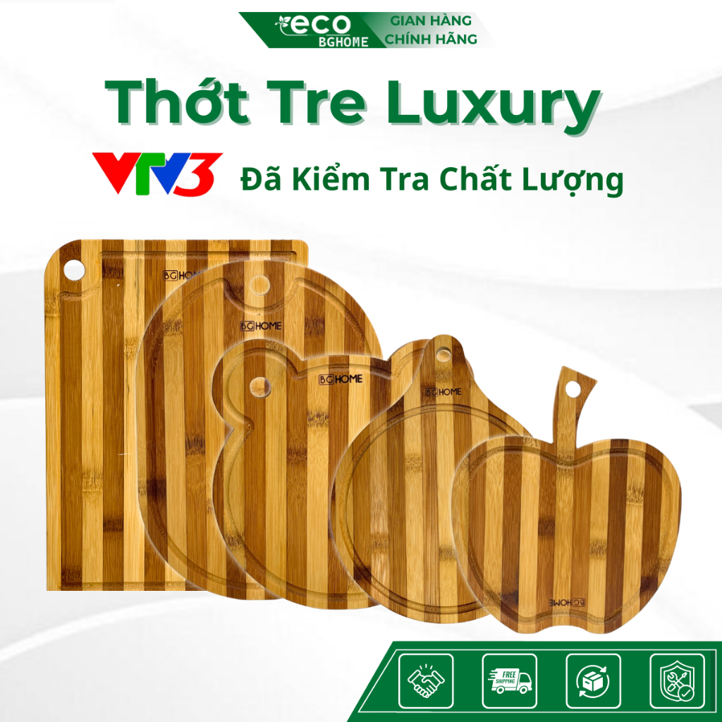 Thớt Tre BGHOME Eco Luxury Hạn Chế Dăm Mùn- Mốc, Chuyên Dùng Thái Băm Decor An Toàn VSTP