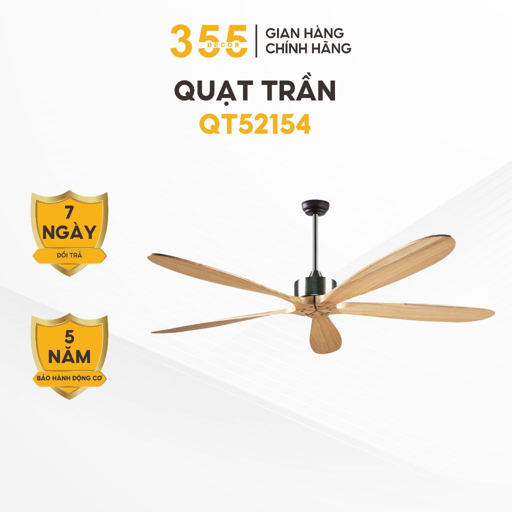 Quạt Trần QT52154 - 355 Decor Lighting  5 Cánh Gỗ Phong Cách Hiện Đại