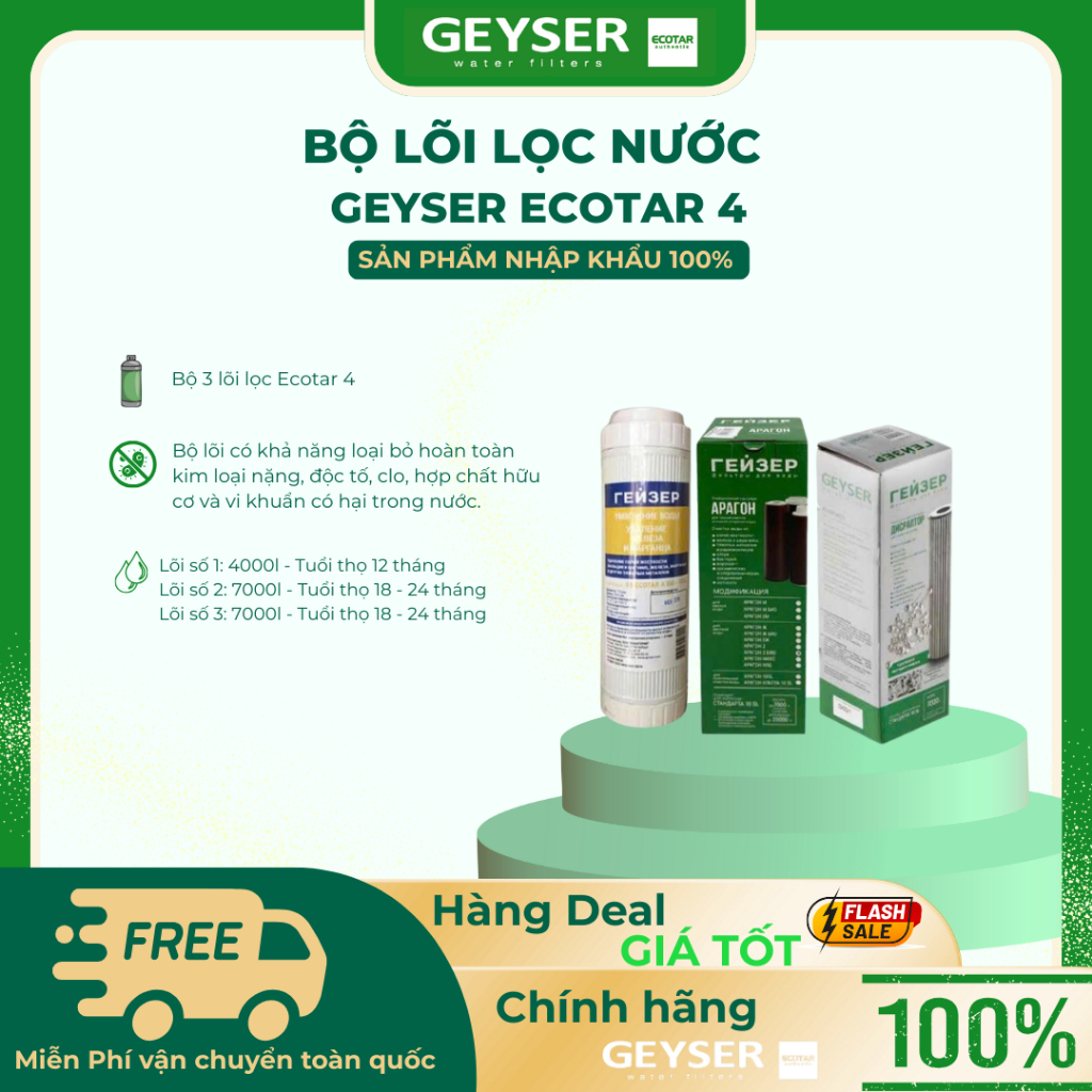 Bộ Lõi Lọc Nước GEYSER ECOTAR 4 - Hàng Chính Hãng Geyser Việt Nam