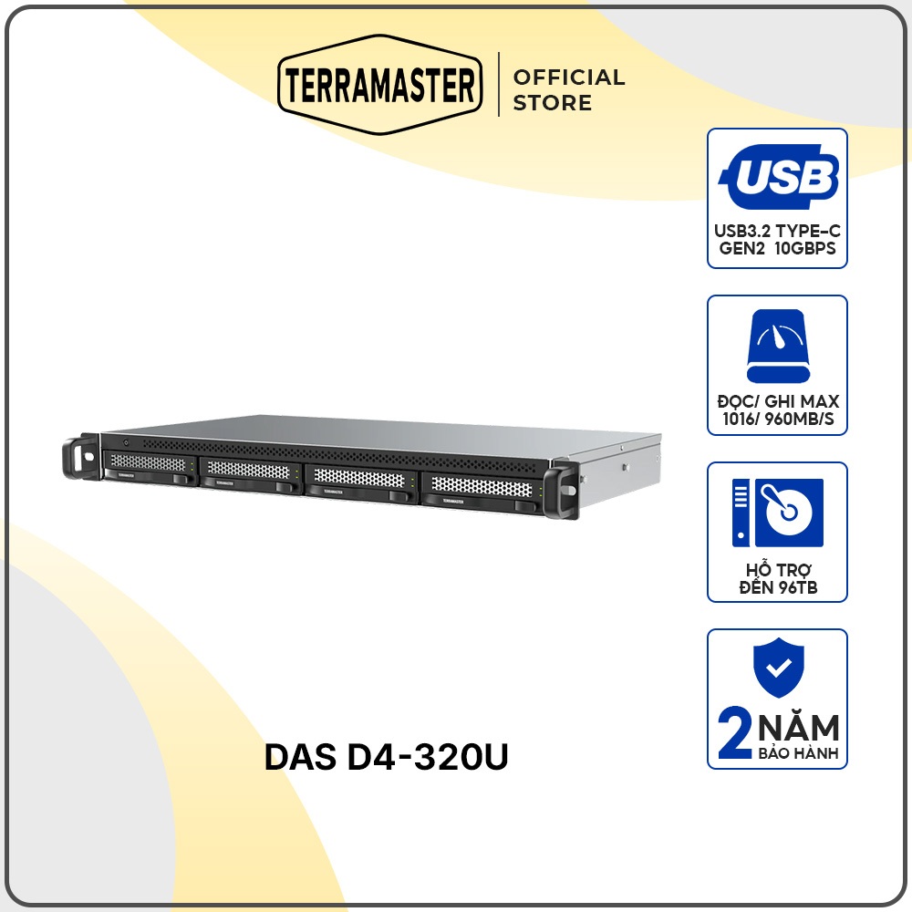 Thiết bị DAS TerraMaster D4-320U 4-bay hàng chính hãng bảo hành 2 năm