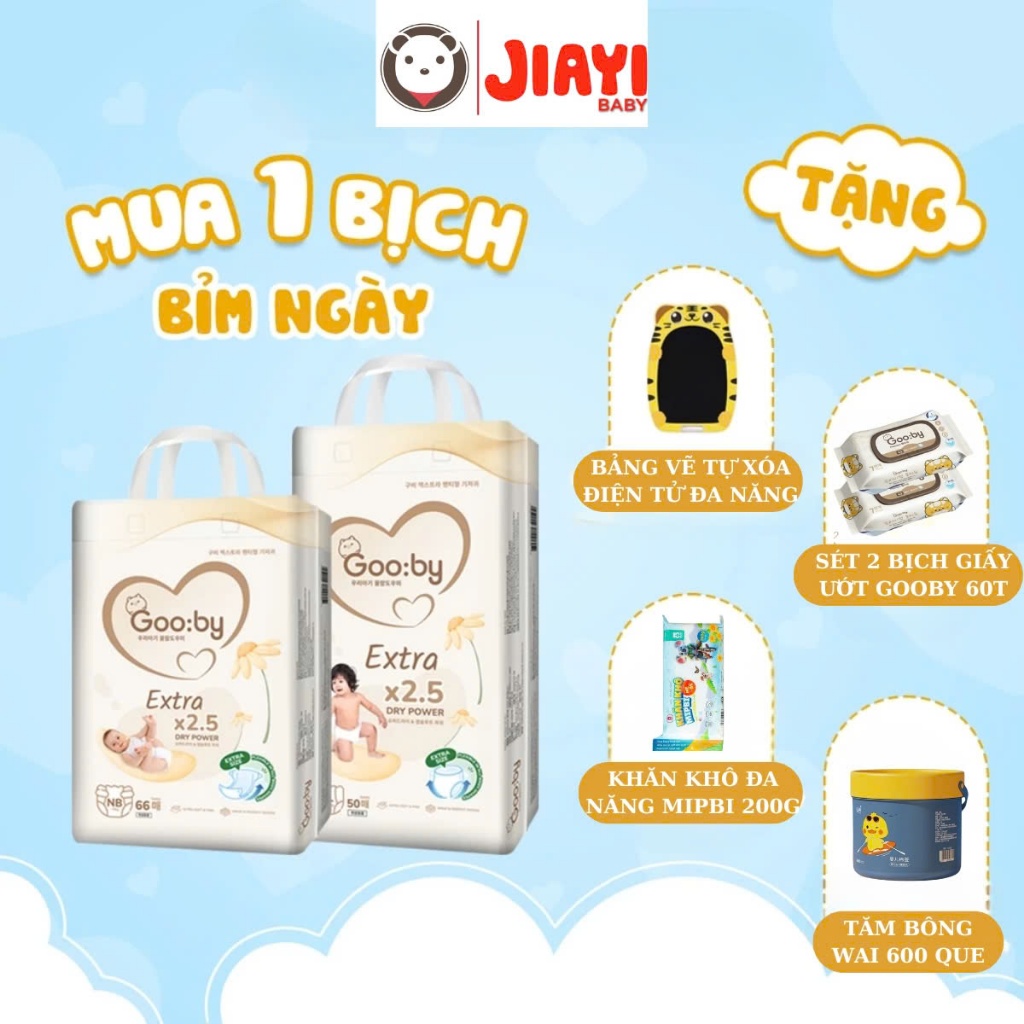 (Combo quà) 1 Bịch Tã/bỉm Gooby Extra mềm mại, chống tràn, siêu thấm hút đủ size cho bé 4-30kg