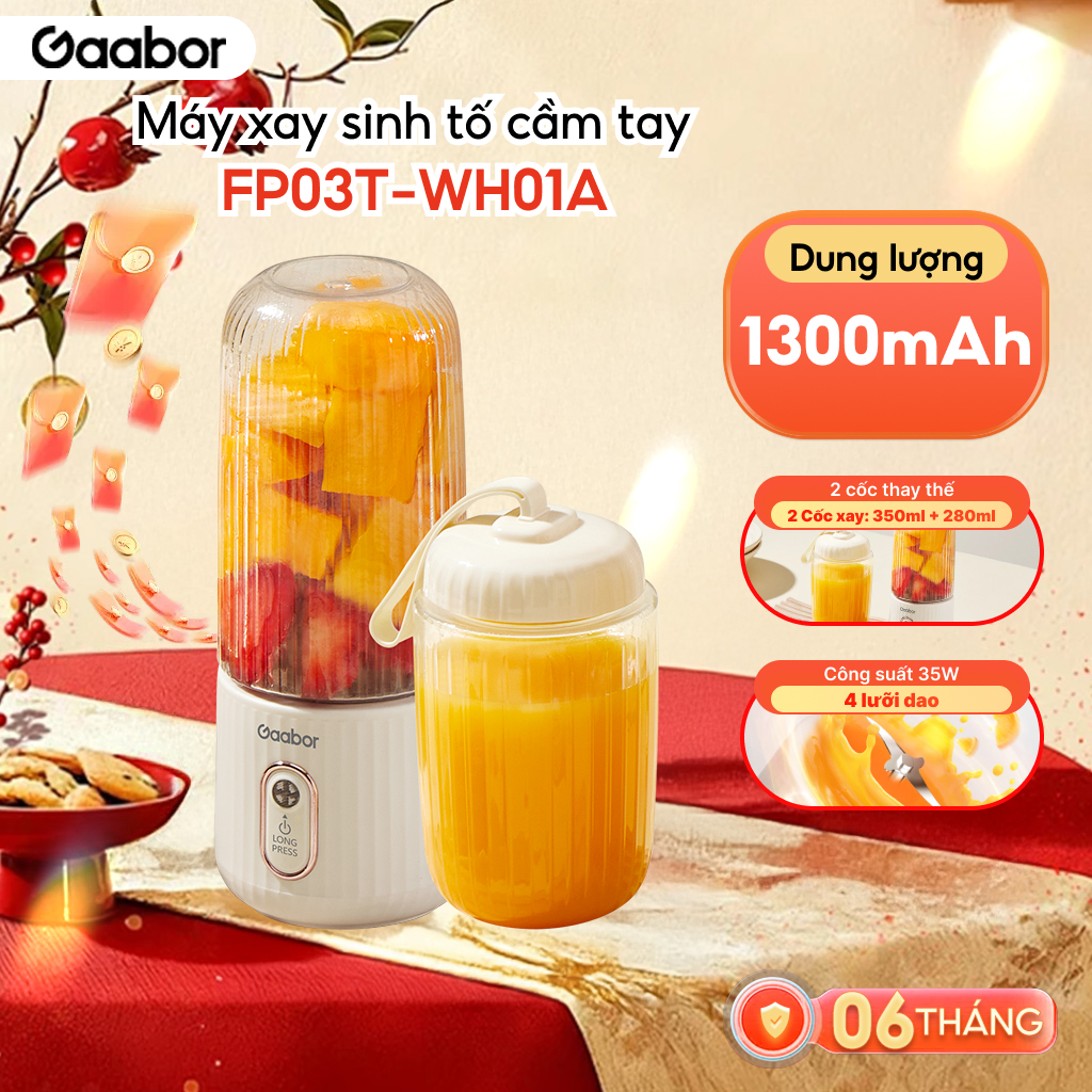 Cốc xay sinh tố cầm tay Gaabor FP03T-WH01A kèm ly đôi 350ml + 280ml pin sạc cổng USB nhỏ gọn