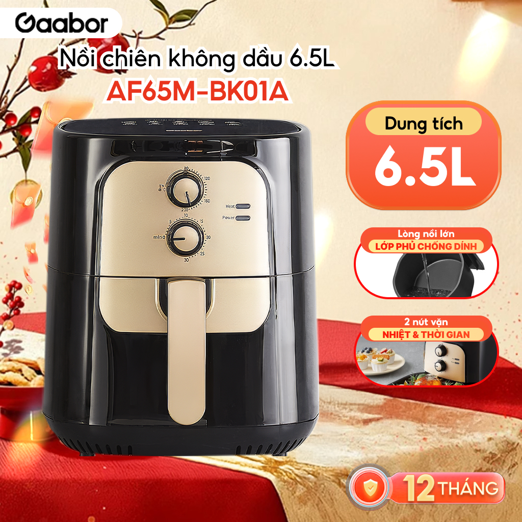 Nồi chiên không dầu GAABOR AF65M-BK01A dung tích lớn 6.5 lít, công suất 1400W đa năng có menu gợi ý