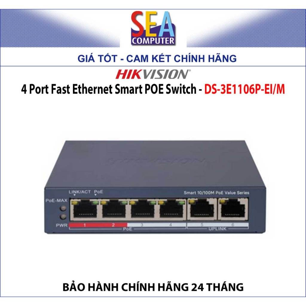 HIKVISION 4 Port Fast Ethernet Smart POE Switch - DS-3E1106P-EI/M