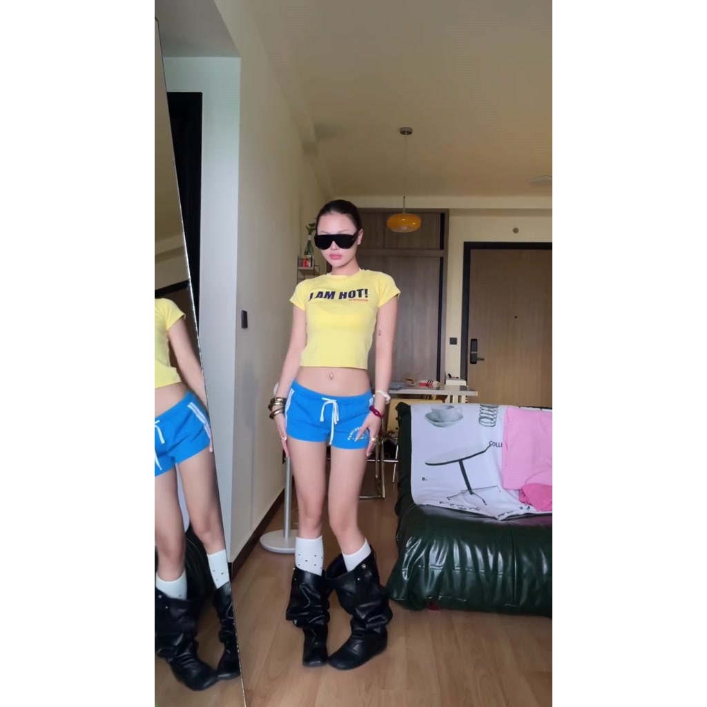 BABIE CLUB WEAR| QUẦN SHORT NỮ CẠP THẤP ĐI BIỂN XANH DƯƠNG - BABIE DOLPHIN SHORT