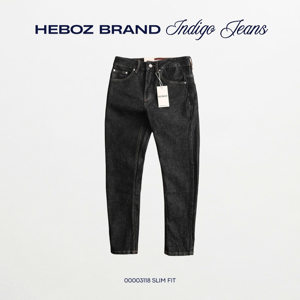 [HẾN STORE MENSWEAR] Quần jean nam Heboz dáng slim indigo D112, quần dài nam denim đen trơn cao cấp 