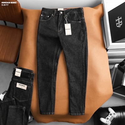 Quần jean nam Heboz dáng slim indigo D112, quần dài nam chất vải denim đen trơn basic - 00003118