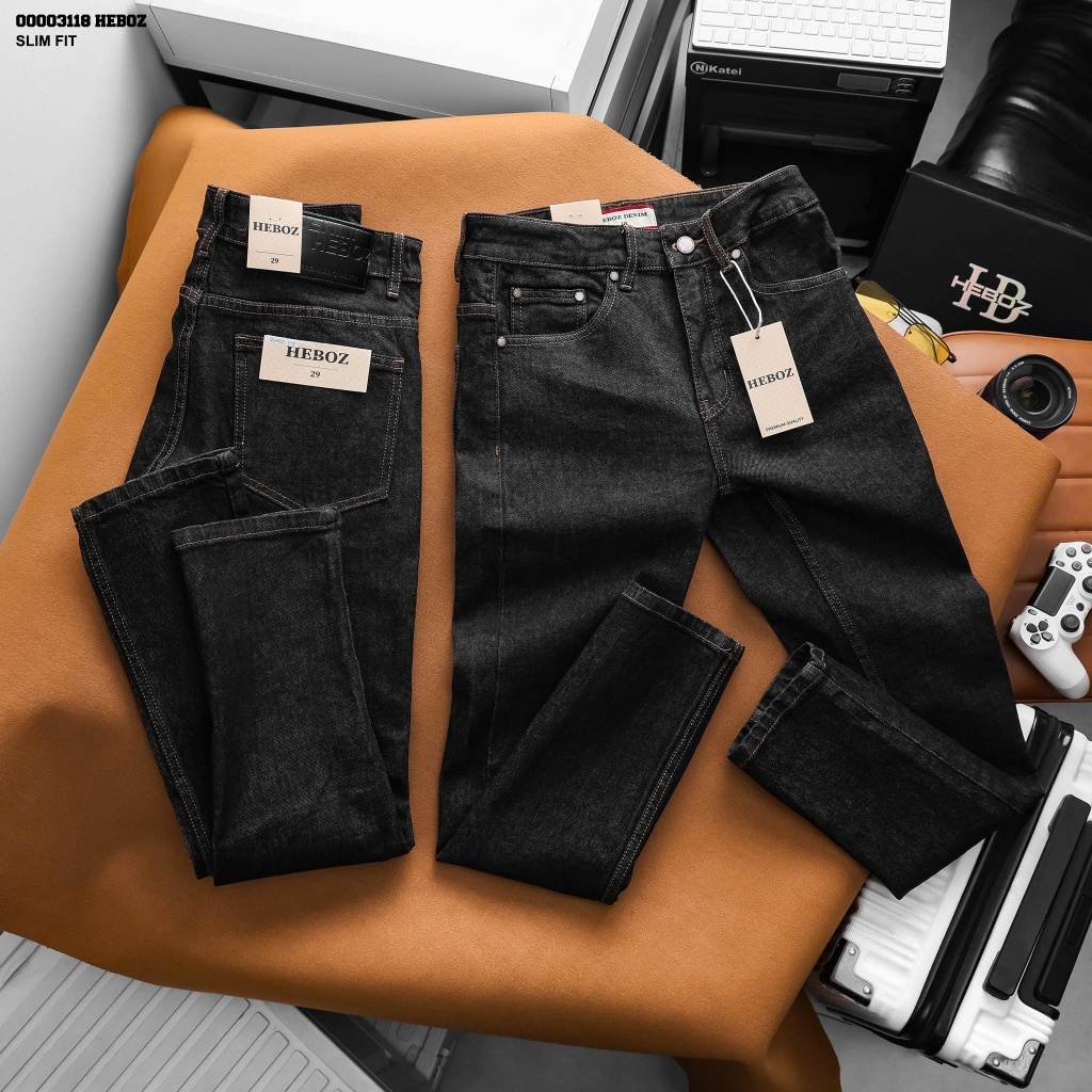 Quần jean nam HEBOZ dáng slim indigo D112 - 00003118