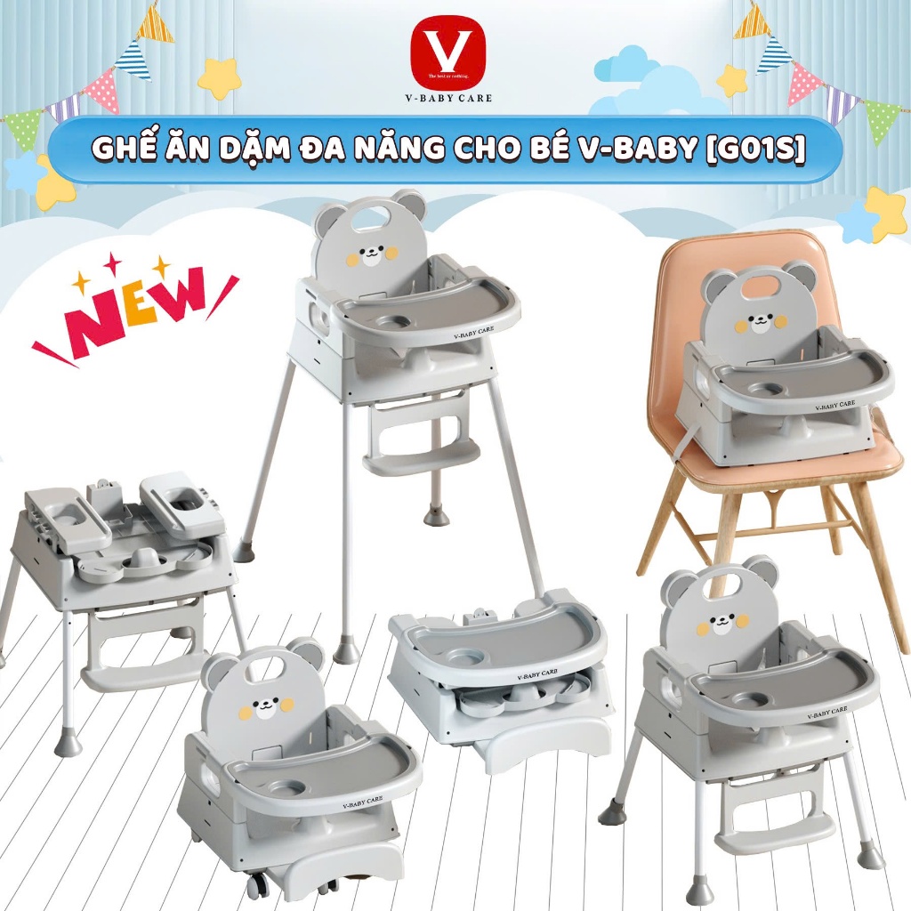 [ MẪU MỚI ] Ghế Ăn Dặm Đa Năng Cho Bé V-Baby G01S - An Toàn & Tiện Lợi