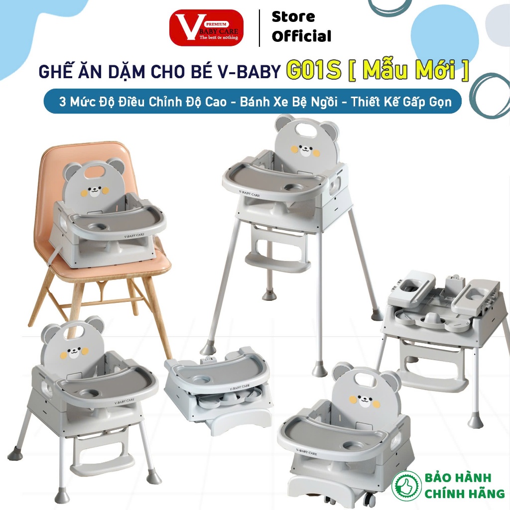 Ghế Ăn Dặm Đa Năng Cao Cấp Cho Bé V-BABY G01S Màu Pastel
