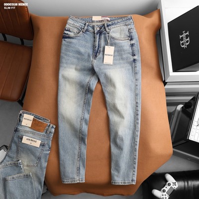 Quần jean nam Heboz dáng slim trơn D116, quần dài nam chất denim basic - 00003116